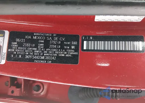 2021 Kia Forte Ex from USA, damaged, VIN 3KPF54AD5ME383242